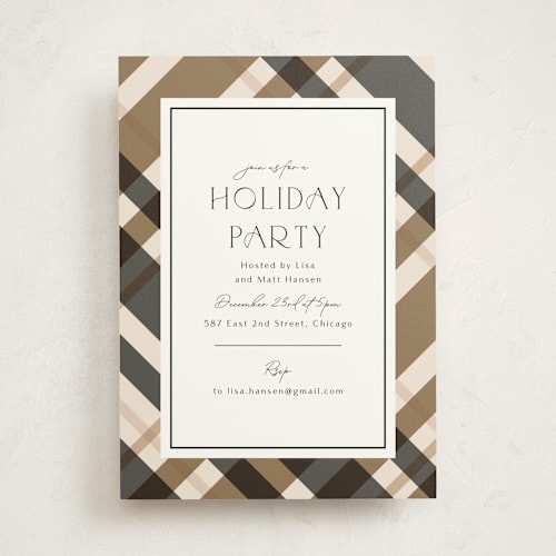 This is a blackwatch holiday party invitations with standard by Chris Griffith called plaid suit holiday printing on signature in standard