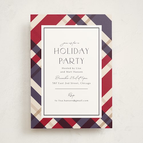 This is a marine holiday party invitations with standard by Chris Griffith called plaid suit holiday printing on signature in standard