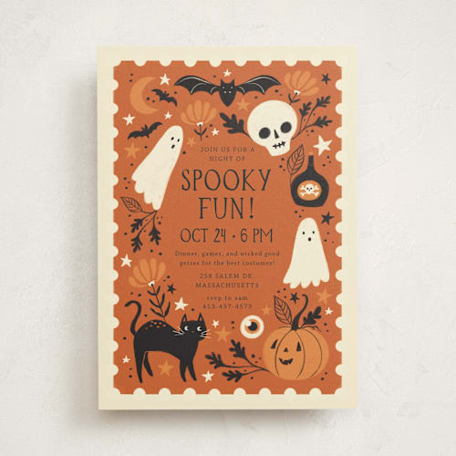 This is a pumpkin holiday party invitations with standard by Kiersten Garner called spooky fun printing on signature in standard