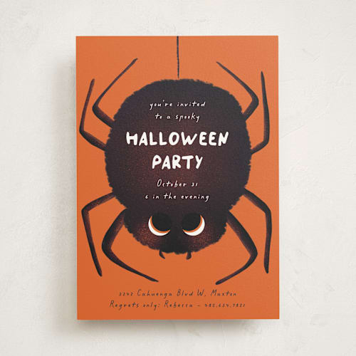 This is a pumpkin holiday party invitations with standard by Gwen Bedat called spidey printing on signature in standard