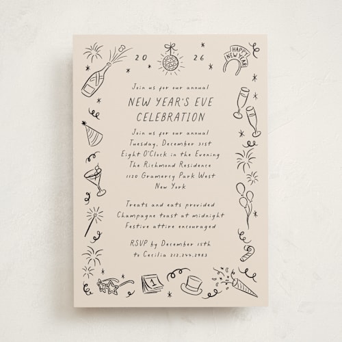 This is a ink holiday party invitations with standard by Jamie Alexander called doodled cheer printing on signature in standard