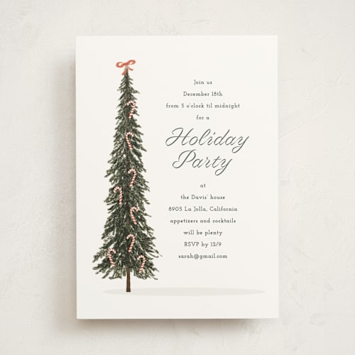 This is a snow holiday party invitations with standard by Baumbirdy called candy cane tree printing on signature in standard