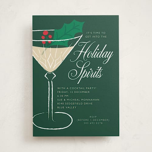 This is a forest holiday party invitations with standard by Zani van Zyl called holly cocktail printing on signature in standard