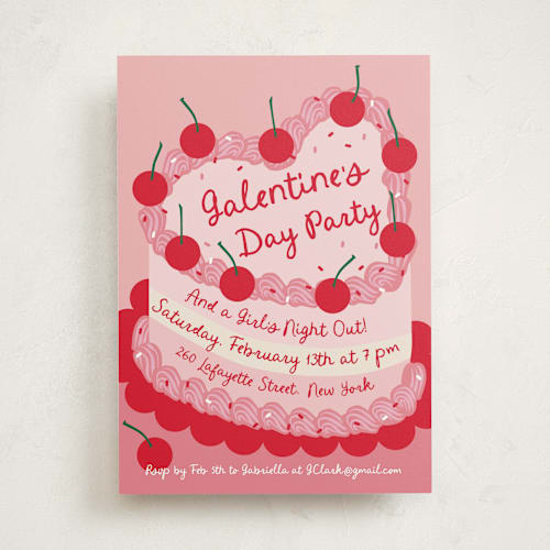 This is a cherry holiday party invitations with standard by Jennifer Lew called heart cake printing on signature in standard