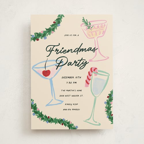 This is a wreath holiday party invitations with standard by Pati Cascino called friendmas party printing on signature in standard