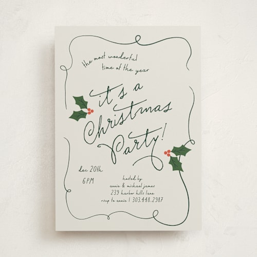 This is a classic holiday party invitations with standard by Kelly Watkins called festive printing on signature in standard