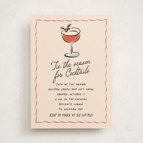 This is a creme holiday party invitations with standard by chocomocacino called campari printing on signature in standard