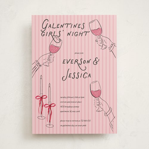 This is a rose holiday party invitations with standard by Jenna Holcomb called galentines cheers printing on signature in standard