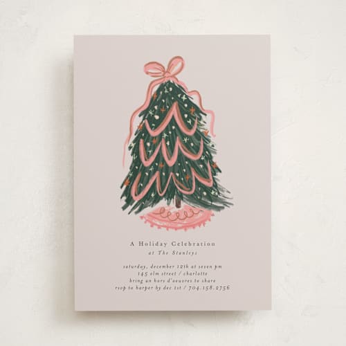 This is a peony holiday party invitations with standard by Lori Wemple called merry christmas tree printing on signature in standard
