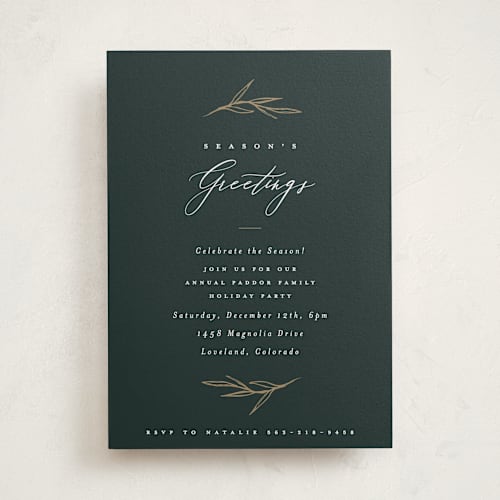 This is a forest holiday party invitations with standard by Carolyn Nicks called grateful branches printing on signature in standard