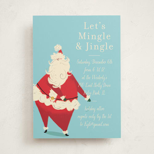 This is a winter sky holiday party invitations with standard by Baumbirdy called santa flaus printing on signature in standard