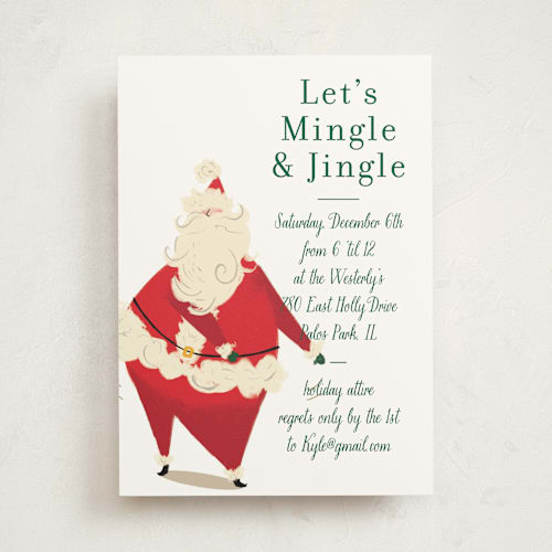 This is a snow holiday party invitations with standard by Baumbirdy called santa flaus printing on signature in standard