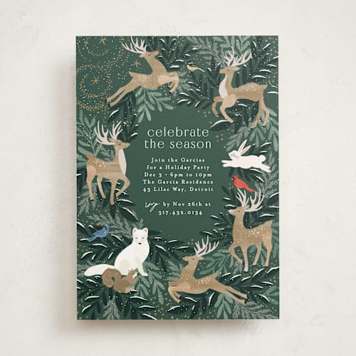 This is a forest holiday party invitations with standard by Alethea and Ruth called woodland community printing on signature in standard