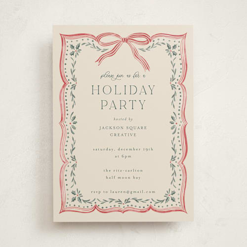 This is a candy apple holiday party invitations with standard by Chris Griffith called ribbon stripe holiday printing on signature in standard