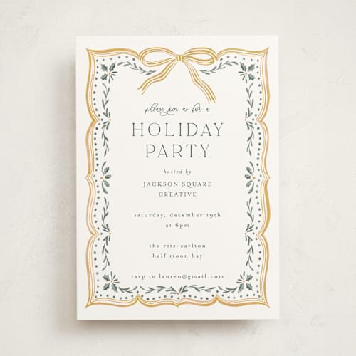 This is a golden rod holiday party invitations with standard by Chris Griffith called ribbon stripe holiday printing on signature in standard