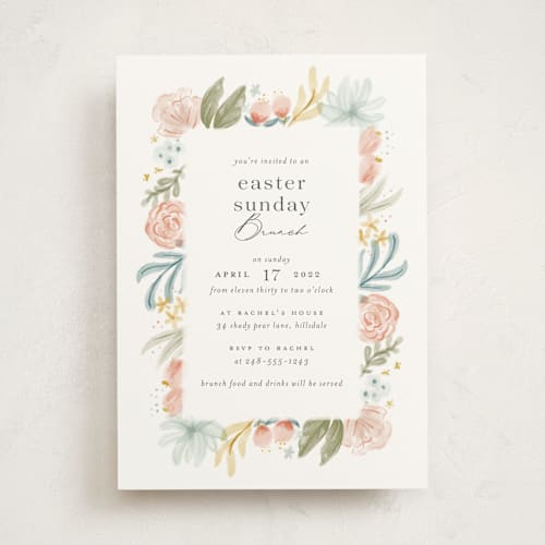 This is a rose holiday party invitations with standard by Ashley DeMeyere called blooming brunch printing on signature in standard