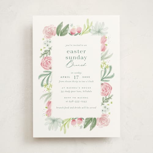 This is a lemongrass holiday party invitations with standard by Ashley DeMeyere called blooming brunch printing on signature in standard