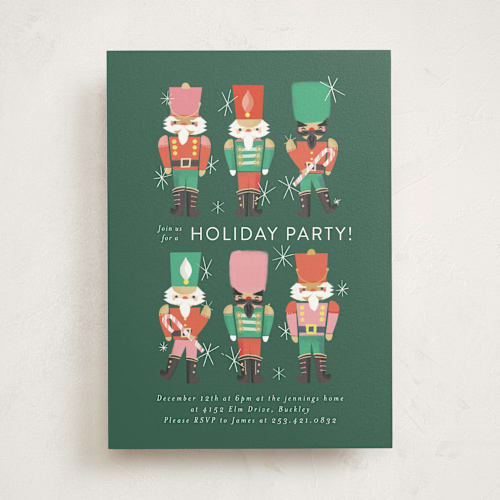This is a evergreen holiday party invitations with standard by Itsy Belle Studio called nutcrackers printing on signature in standard