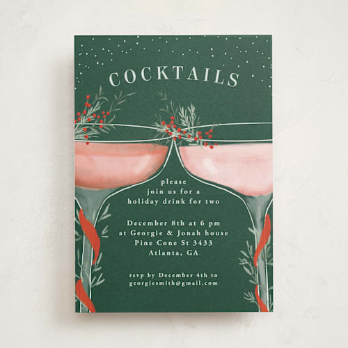 This is a pine holiday party invitations with standard by Petra Kern called come for a drink printing on signature in standard
