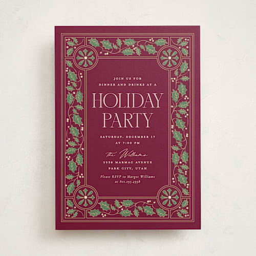 This is a wine holiday party invitations with standard by Robert and Stella called engraved frame printing on signature in standard