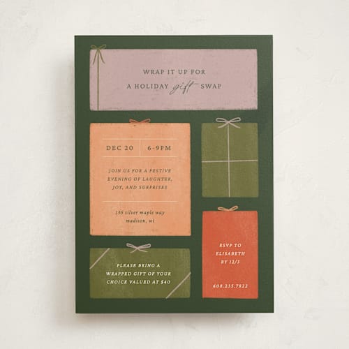 This is a forest holiday party invitations with standard by Sierra Lee called holiday gift swap printing on signature in standard