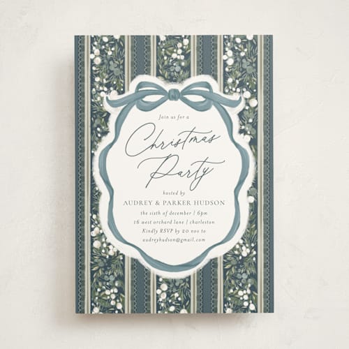 This is a frost holiday party invitations with standard by Jackie Crawford called holiday ribbon printing on signature in standard