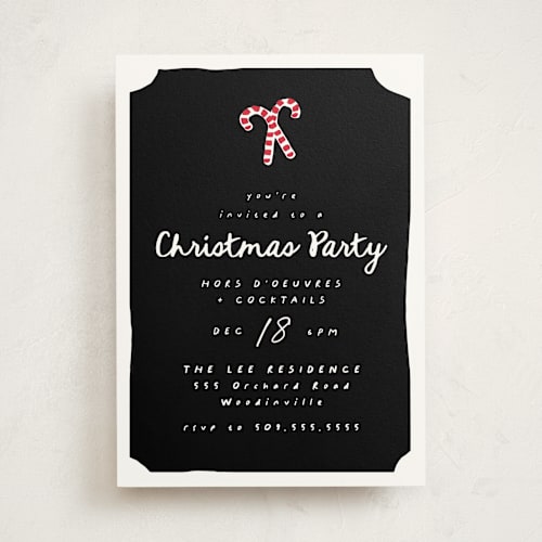 This is a noir holiday party invitations with standard by AK Graphics called candycanes printing on signature in standard