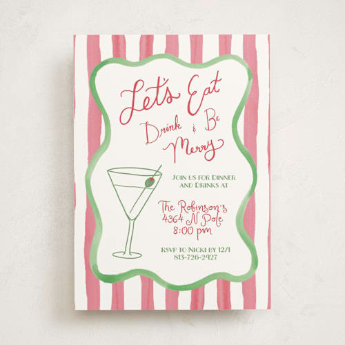 This is a berry holiday party invitations with standard by Little Blue Designs called eat, drink, and be merry printing on signature in standard