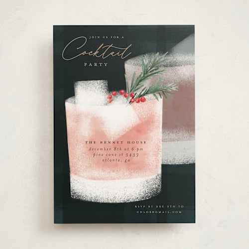 This is a black pine holiday party invitations with standard by Petra Kern called xmas cocktails printing on signature in standard