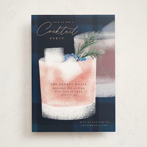 This is a royal blue holiday party invitations with standard by Petra Kern called xmas cocktails printing on signature in standard