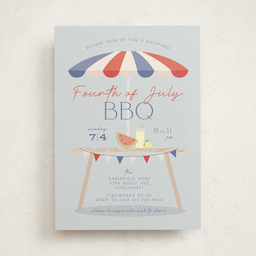 This is a blueberry pie holiday party invitations with standard by Susan Zinader called red white & blue bbq printing on signature in standard
