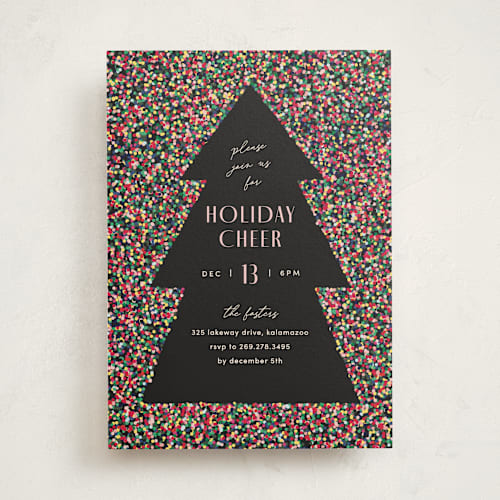 This is a midnight holiday party invitations with standard by Pixel and Hank called holiday cheer printing on signature in standard
