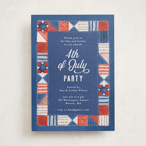 This is a navy holiday party invitations with standard by frau brandt called quilted fourth printing on signature in standard