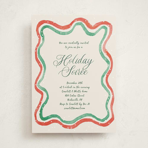 This is a stocking holiday party invitations with standard by Cass Loh called watercolor wavy edge printing on signature in standard