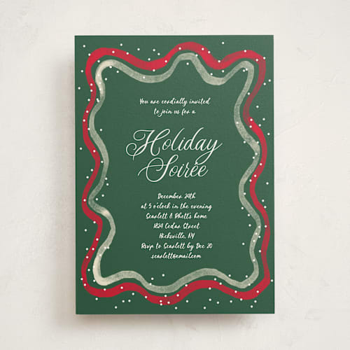 This is a elf shoes holiday party invitations with standard by Cass Loh called watercolor wavy edge printing on signature in standard