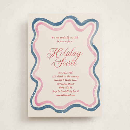 This is a bluebell holiday party invitations with standard by Cass Loh called watercolor wavy edge printing on signature in standard