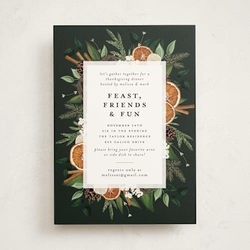 This is a midnight holiday party invitations with standard by Susan Moyal called fruitful holiday printing on signature in standard
