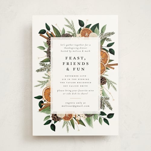 This is a snow holiday party invitations with standard by Susan Moyal called fruitful holiday printing on signature in standard