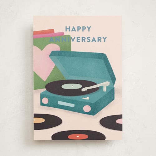 This is a blush anniversary cards with standard by Ana Peake called you make my world go round printing on signature in greeting cards