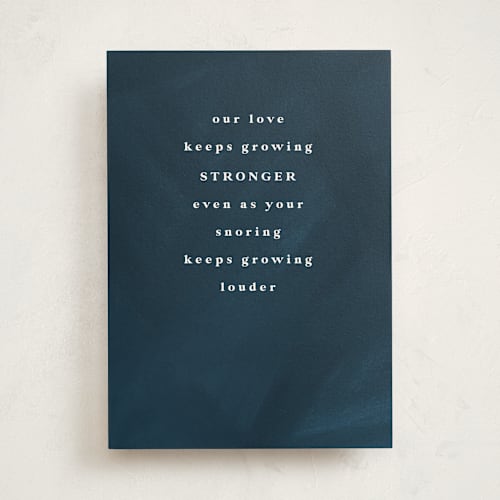 This is a navy anniversary cards with standard by Lea Delaveris called louder printing on signature in greeting cards