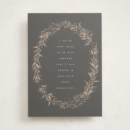 This is a slate anniversary cards with standard by Carolyn Nicks called antiqued wreath printing on signature in greeting cards