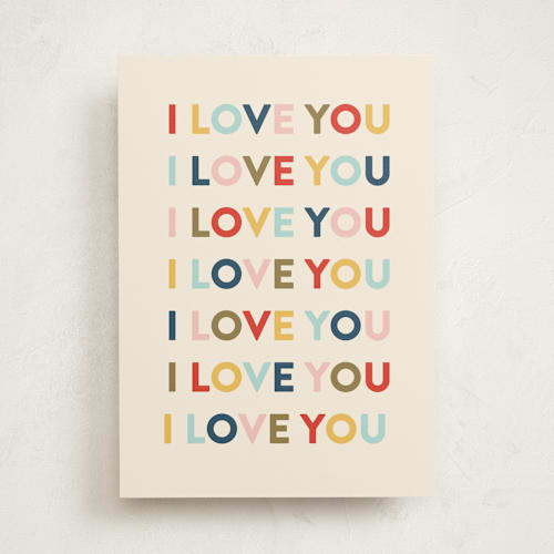 This is a beige anniversary cards with standard by Pixel and Hank called i love you printing on signature in greeting cards