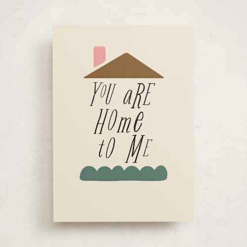 This is a beige anniversary cards with standard by Morgan Kendall called home to me printing on signature in greeting cards