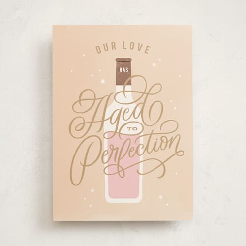 This is a champagne anniversary cards with standard by Kristen Smith called aged to perfection printing on signature in greeting cards