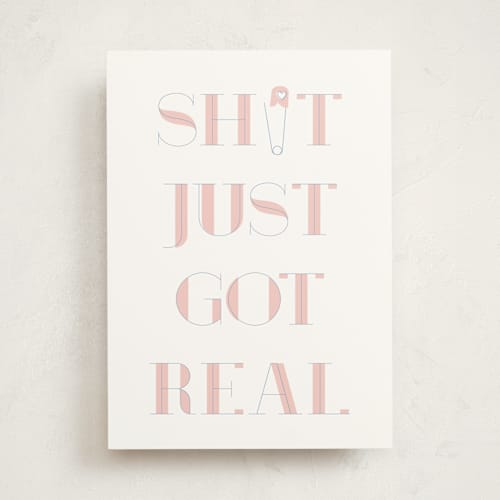 This is a blush new baby greeting cards with standard by Baumbirdy called real deal printing on signature in greeting cards