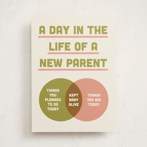 This is a moss new baby greeting cards with standard by Emily Schramm called a day in the life printing on signature in greeting cards