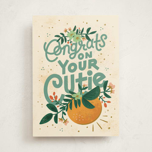 This is a nectarine new baby greeting cards with standard by Jamie Bartlett called congrats on your cutie printing on signature in greeting cards