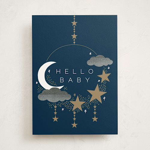 This is a night new baby greeting cards with standard by Alethea and Ruth called hello baby mobile printing on signature in greeting cards