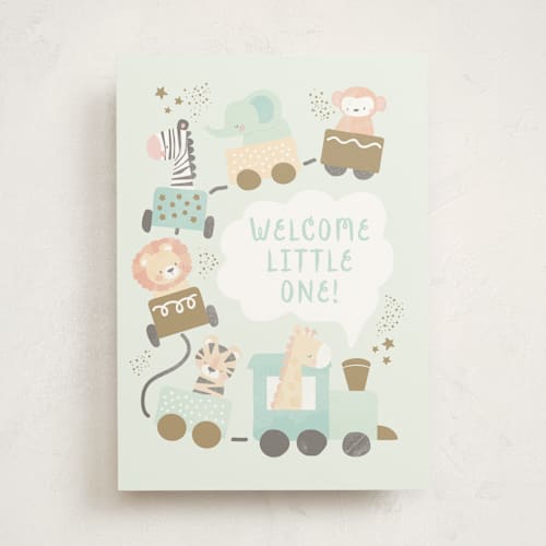 This is a mint new baby greeting cards with standard by peetie design called petite train printing on signature in greeting cards