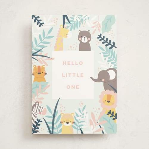 This is a baby blue new baby greeting cards with standard by peetie design called welcome to the jungle printing on signature in greeting cards